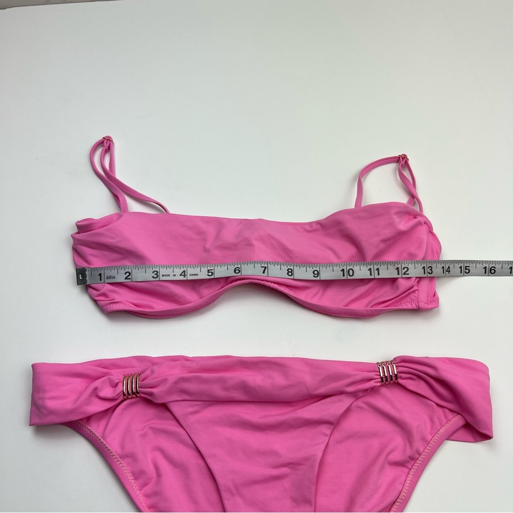 Melissa Odabash Pink Two‎ Piece Bikini Gold Accent Womens Size 8 Summer Vacation - Picture 6 of 13